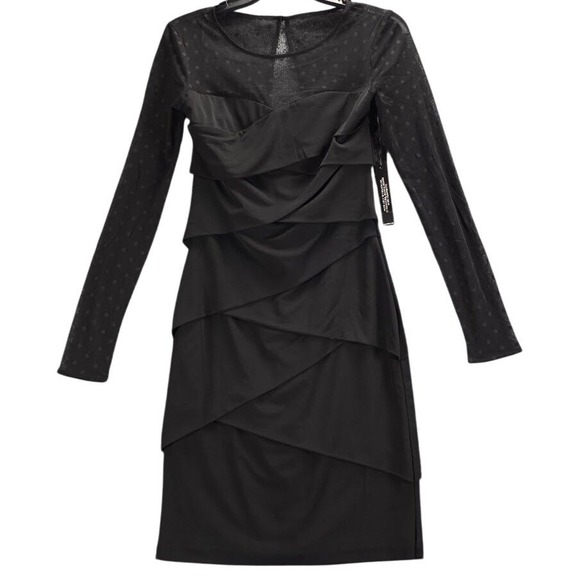 White House Black Market Dresses & Skirts - White House Black Market Instantly Slimming Black Tiered Mesh Sleeve Dress 4